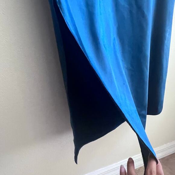 LUSH Women's Satin Midnight Blue Slip Midi Dress Side Slit Wedding Guest Size S - Picture 5 of 8